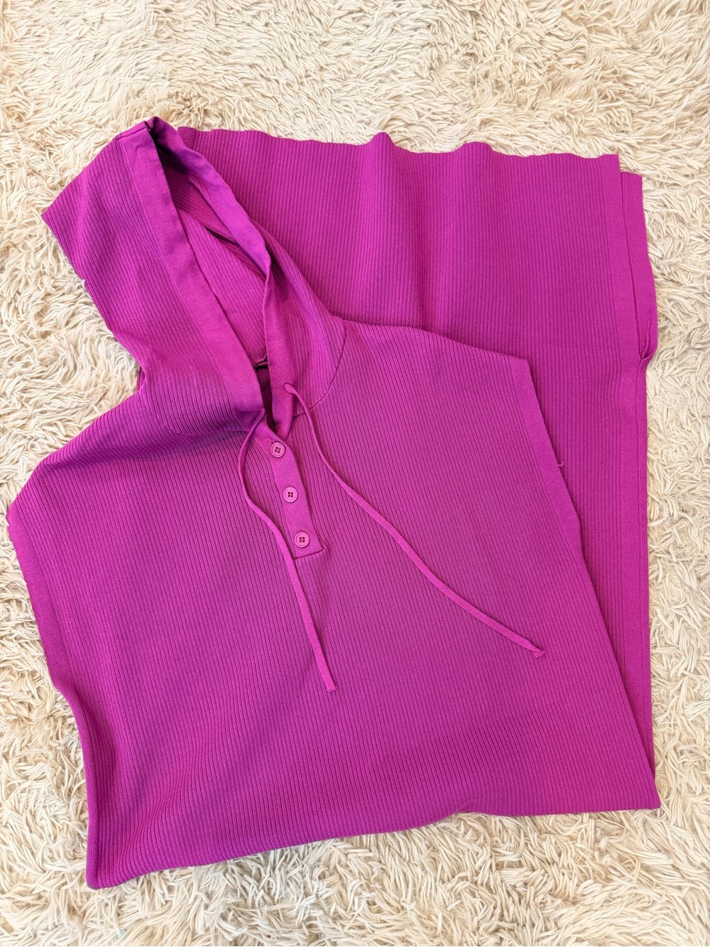 Magenta Ribbed Hooded Dress